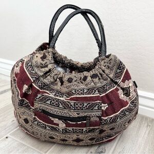 Sorpresa Bohemian Patterned Maroon Black Gold Shoulder Tote Bag